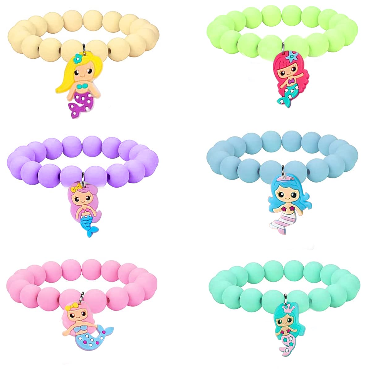 SANNIDHI 6 Pack Beads Bracelet for Girls Stylish Friendship Bracelets for Kids, Candy Color Mermaid Charms Best Friend Bracelet Set Jewellery Gift SANNIDHI 6 Pack Beads Bracelet for Girls Stylish Friendship Bracelets for Kids, Candy Color Mermaid Charms Best Friend Bracelet Set Jewellery Gift